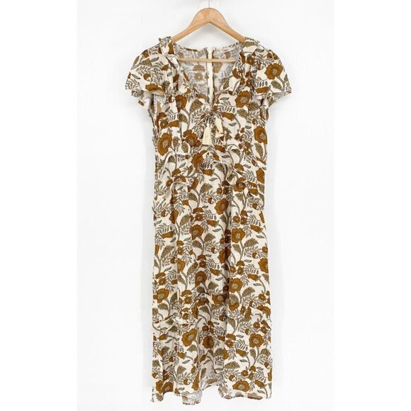 Faherty Ruffle Trim Tassel Tie V Neck Bonita Avignon Meadow Midi Dress small - Picture 2 of 6